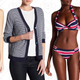 Birds of Paradise Print Underwire One-Piece Swimsuit, $70 | Pickford Mini-Stripe Cardigan, $60 | Stripe Underwire Bikini Top, $40 | Stripe Shirred Bikini Bottom, $27 | Remy Retro Lace-Up Linen Dress, $73